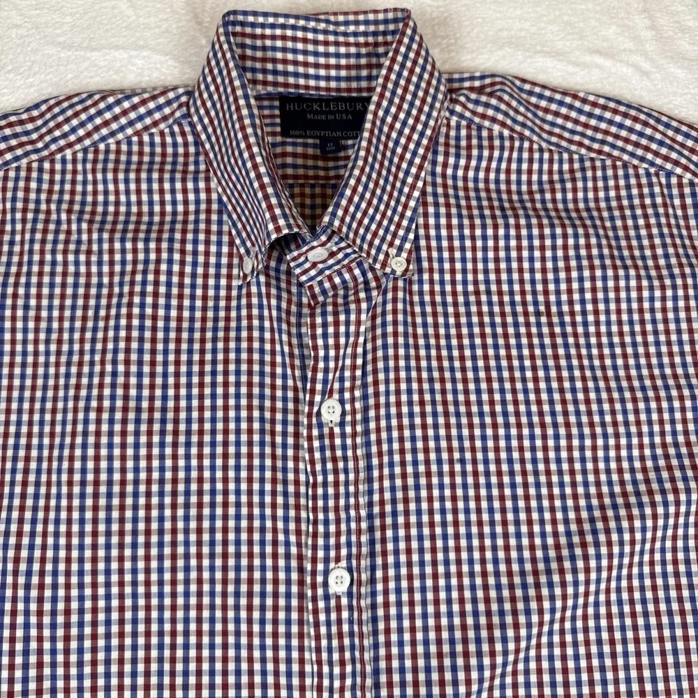 Huckleberry 100% Egyptian‎ Cotton Men's Plaid Button Up Made In USA 17 Slim